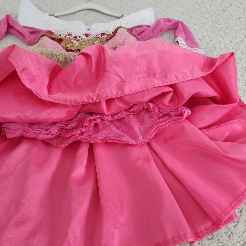 3T Kids Pink Gold Lace Princess Gown Costume Dress Long Sleeve size 100